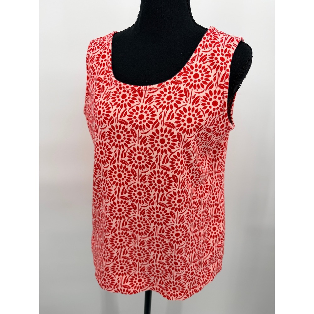 Lands' End Tank Top Womens Medium 10-12 Red Pink Excellent Floral Cotton Scoop